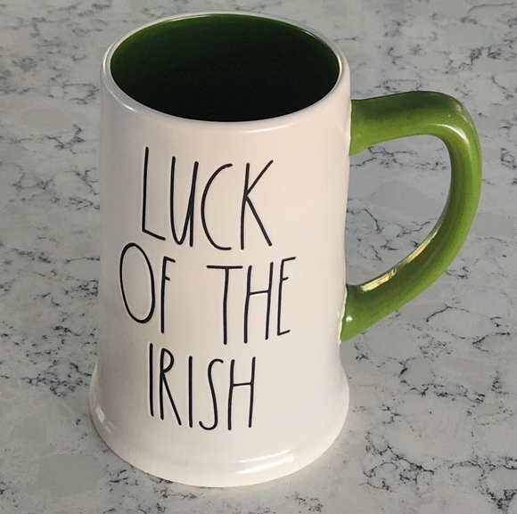 Rae Dunn Luck of the Irish Ceramic Beer Mug St. Patty's Green White Wabi-sabi - Picture 1 of 8